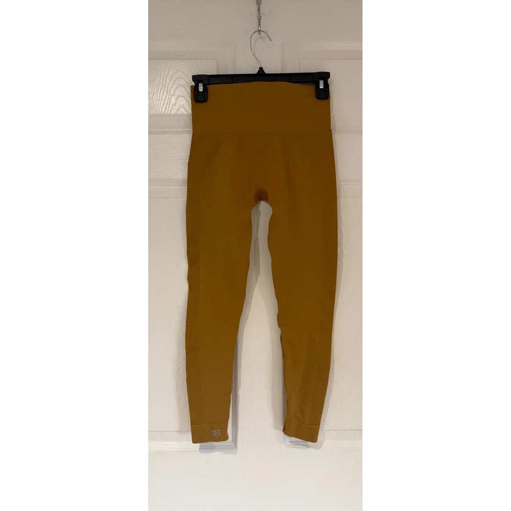 Set Active Sculptflex High Waisted Seamless Ribbed Leggings Mustard Yellow Small